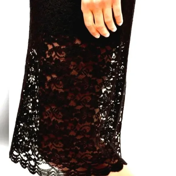 Aritzia Babaton Black Pencil Lace Overlay Skirt Midi Classic Party Formal Size 4 - Picture 5 of 16